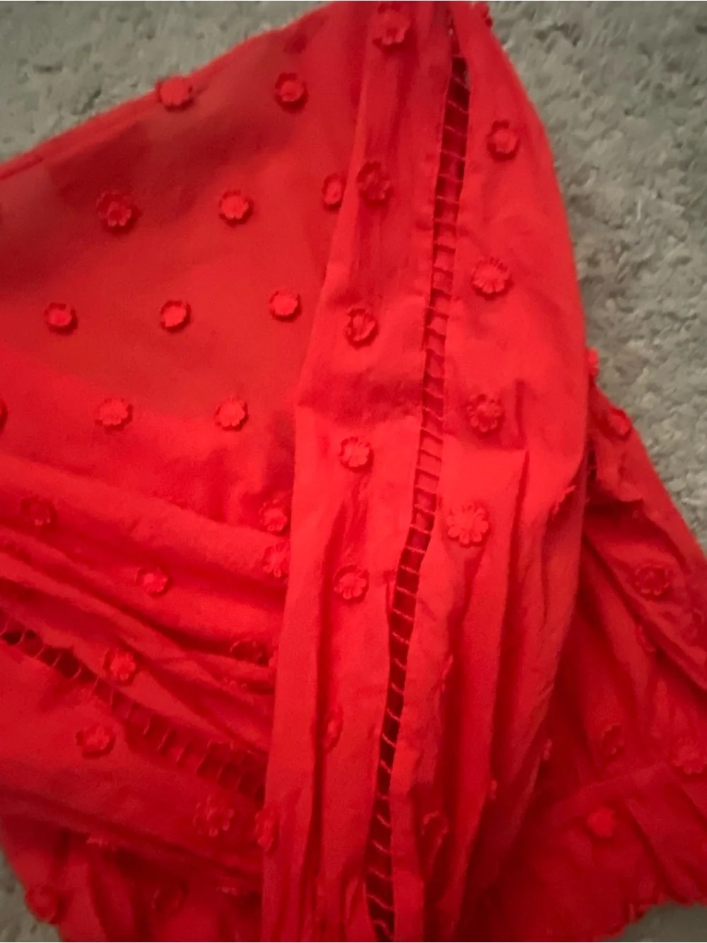 FARM Rio Vibrant Red Embroidered Puff-Sleeve Blouse